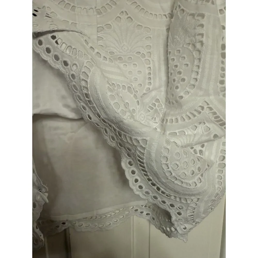 Talbots Womens Sleeveless Tank Top White Eyelet Pineapple Lined Side Zip. Sz XLp
